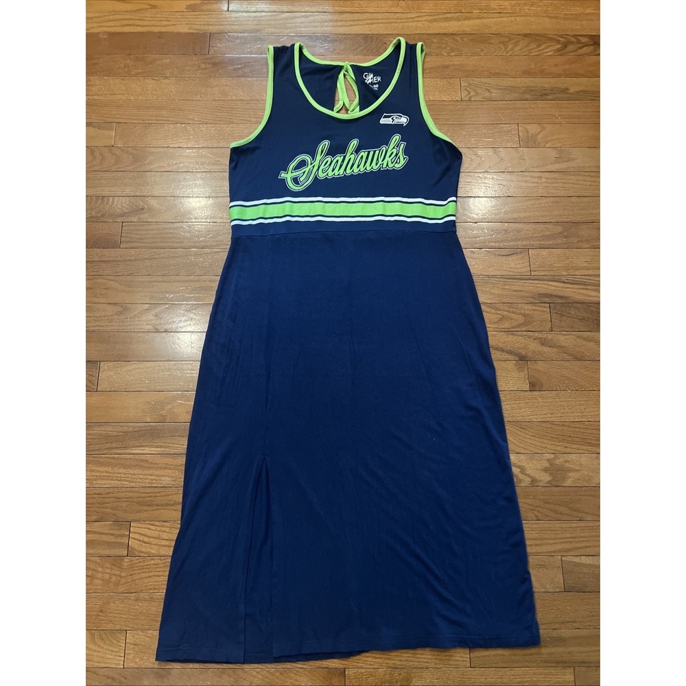 Seattle Seahawks NFL Women's Maxi Dress XL GIII 4Her Navy Gameday Slit Dress